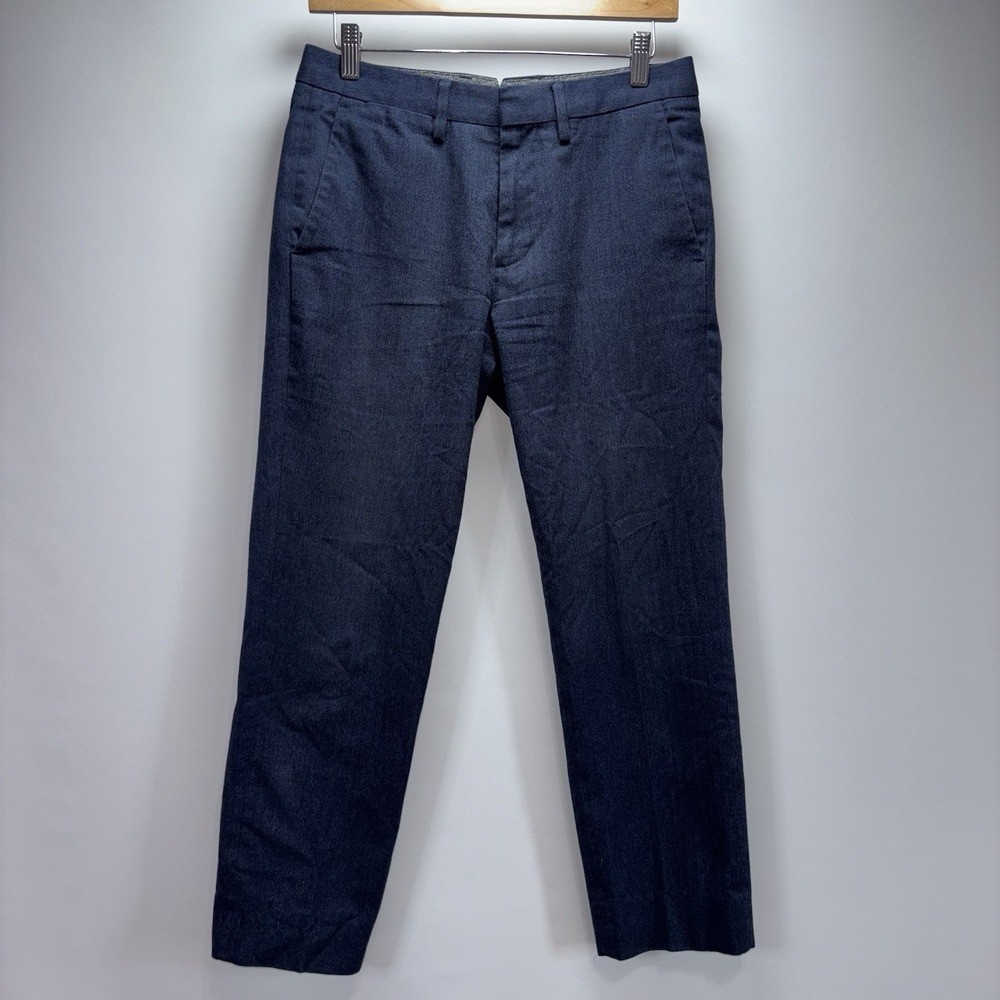 Bonobos Men's Blue Herringbone Dress Pants 29x30 Tailored Wool-Blend Trousers